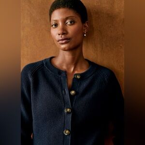 Sezane navy Isaure cardigan sweater jumper blue cotton wool size Large